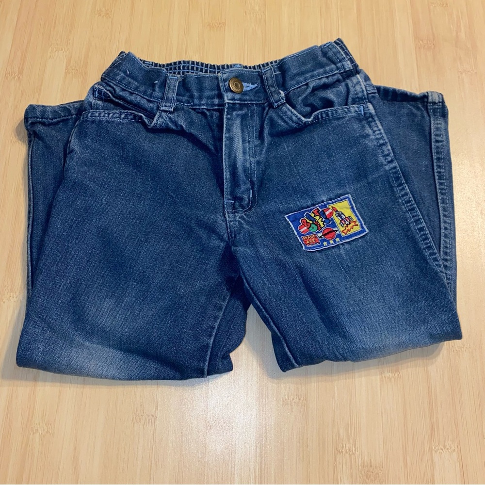 Vintage Little By Little Embroidered 4T Boys Denim Jeans Kids Blast Off Rocket